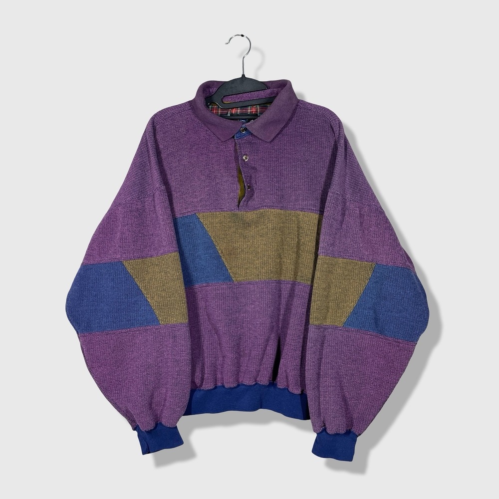 Sportclub Pullover Sweatshirt Mens XL Purple Colorblock Vintage 90s Retro